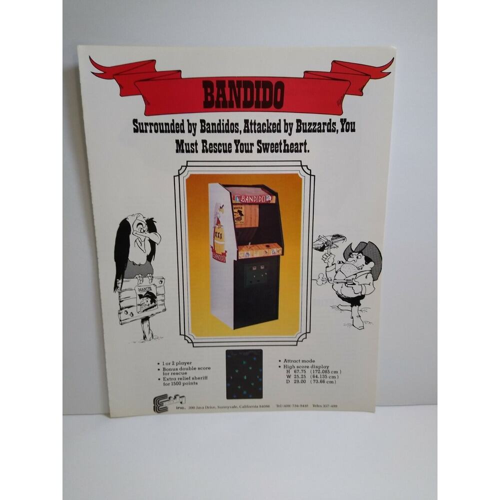 Bandido Video Arcade Game Promo AD Artwork 1980 Exidy Retro Gaming Advertising